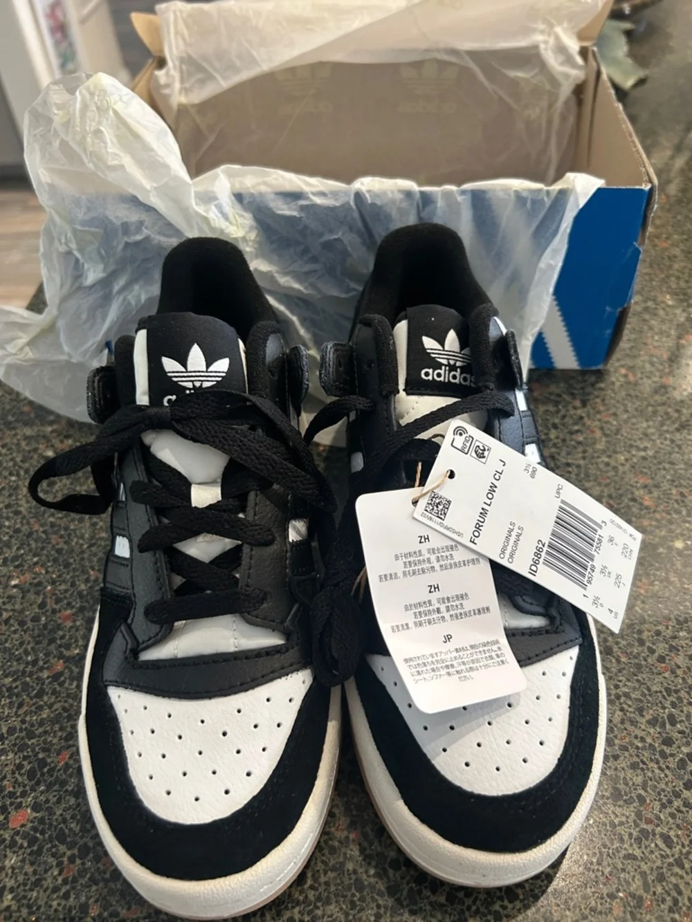 Adidas  Kids Black and White Sneakers with Classic 3-Stripes - Picture 3 of 6